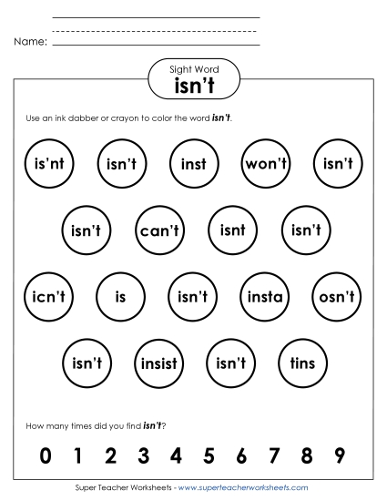 Dab or Color: Isn't (Printable PDF Worksheet)