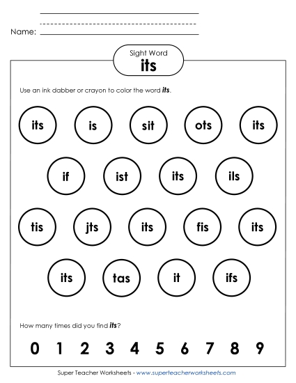 Dab or Color: Its (Printable PDF Worksheet)