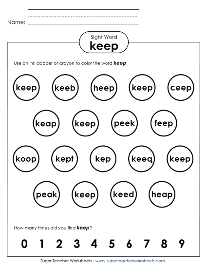 Dab or Color: Keep (Printable PDF Worksheet)