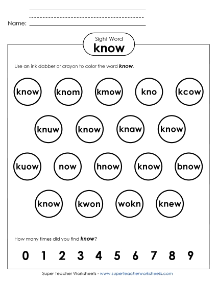 Dab or Color: Know (Printable PDF Worksheet)