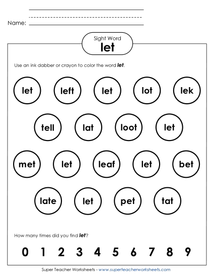 Dab or Color: Let (Printable PDF Worksheet)