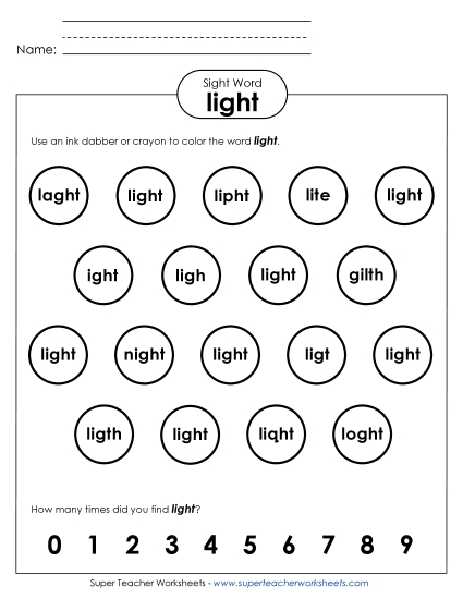Dab or Color: Light (Printable PDF Worksheet)