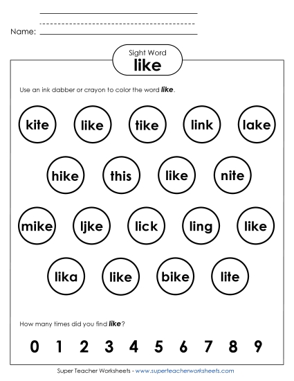 Dab or Color: Like (Printable PDF Worksheet)