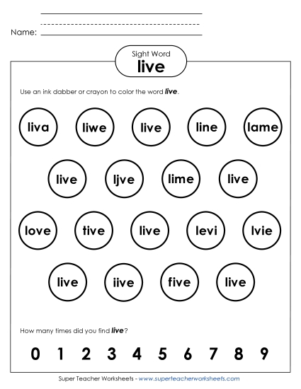 Dab or Color: Live (Printable PDF Worksheet)