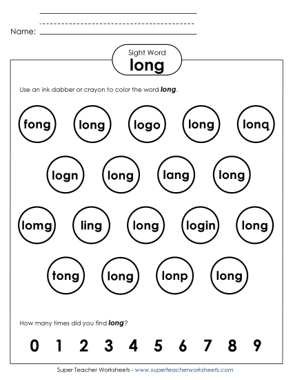 Dab or Color: Long (Printable PDF Worksheet)