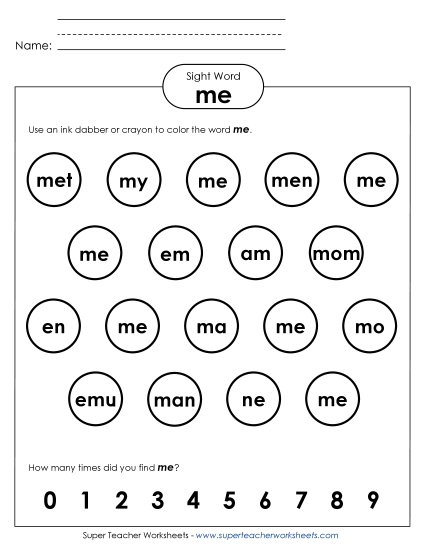 Dab or Color: Me (Printable PDF Worksheet)