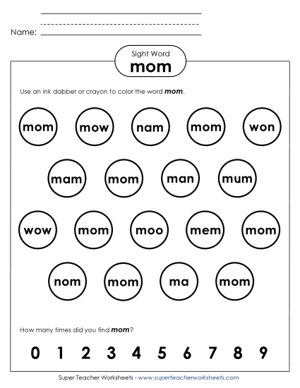 Dab or Color: Mom (Printable PDF Worksheet)