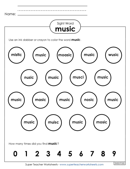 Dab or Color: Music (Printable PDF Worksheet)