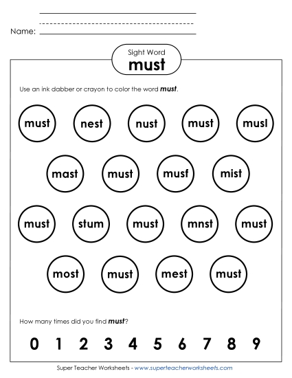 Dab or Color: Must (Printable PDF Worksheet)