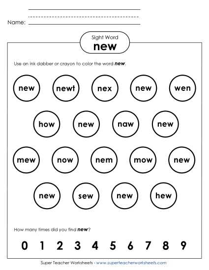 Dab or Color: New (Printable PDF Worksheet)