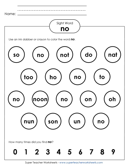 Dab or Color: No (Printable PDF Worksheet)