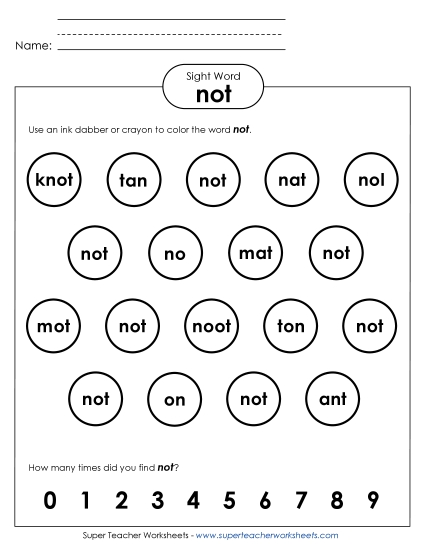 Dab or Color: Not (Printable PDF Worksheet)