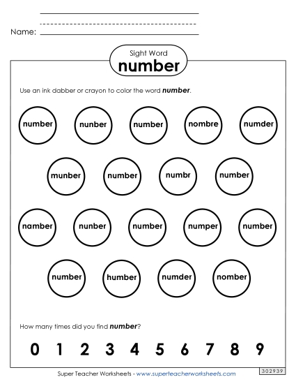 Dab or Color: Number (Printable PDF Worksheet)
