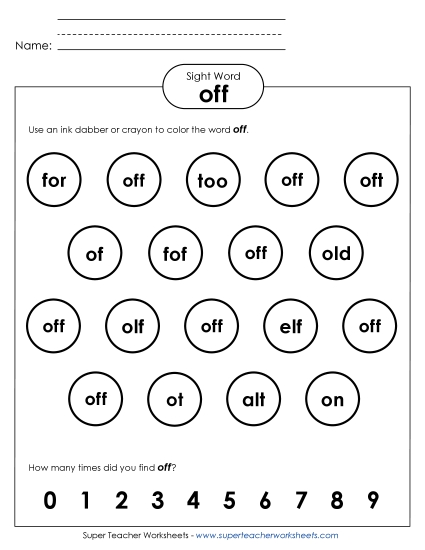 Dab or Color: Off (Printable PDF Worksheet)
