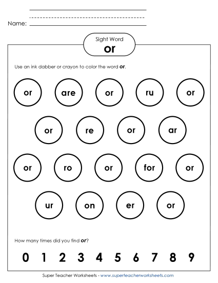 Dab or Color: Or (Printable PDF Worksheet)