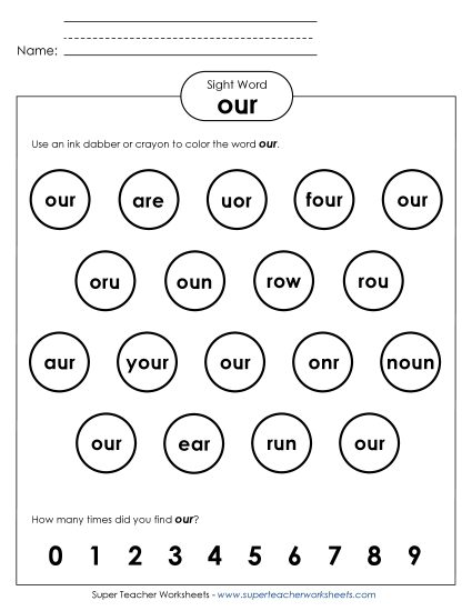 Dab or Color: Our (Printable PDF Worksheet)