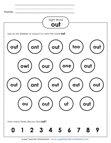 Dab or Color: Out (Printable PDF Worksheet)
