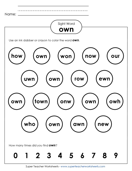 Dab or Color: Own (Printable PDF Worksheet)