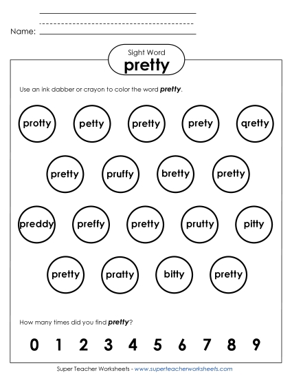 Dab or Color: Pretty (Printable PDF Worksheet)