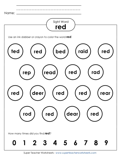 Dab or Color: Red (Printable PDF Worksheet)