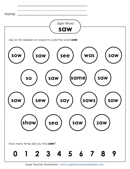 Dab or Color: Saw (Printable PDF Worksheet)