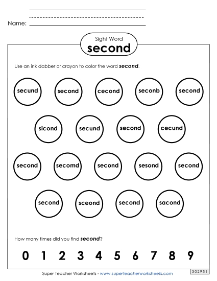Dab or Color: Second (Printable PDF Worksheet)