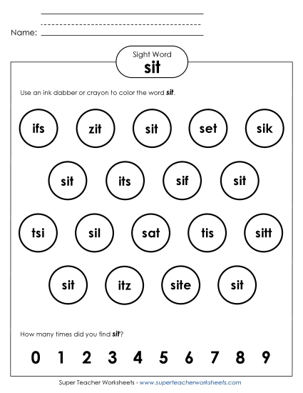 Dab or Color: Sit (Printable PDF Worksheet)