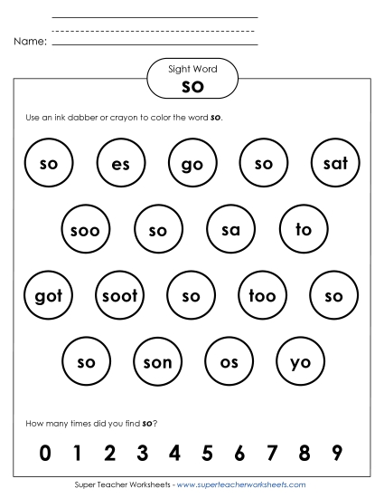Dab or Color: So (Printable PDF Worksheet)