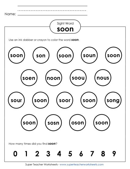 Dab or Color: Soon (Printable PDF Worksheet)