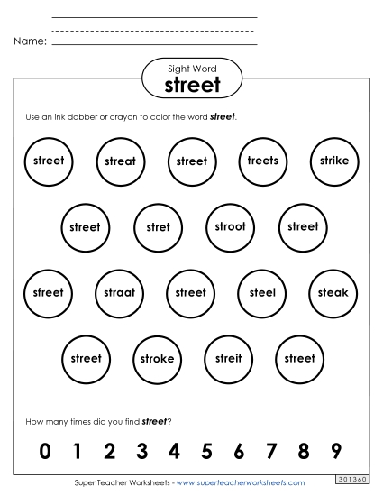 Dab or Color: Street (Printable PDF Worksheet)