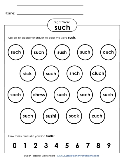 Dab or Color: Such (Printable PDF Worksheet)