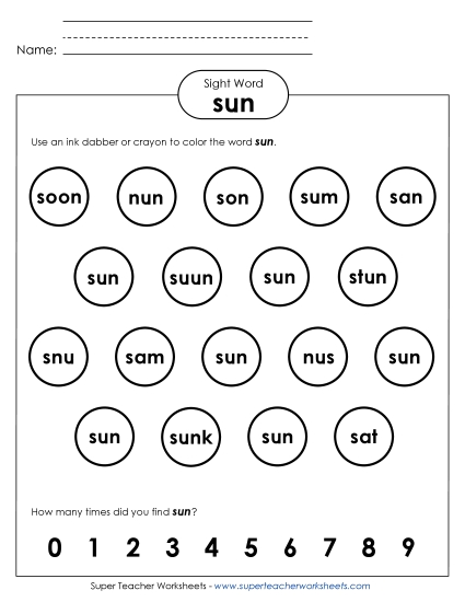 Dab or Color: Sun (Printable PDF Worksheet)
