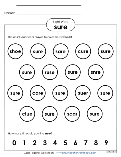 Dab or Color: Sure (Printable PDF Worksheet)