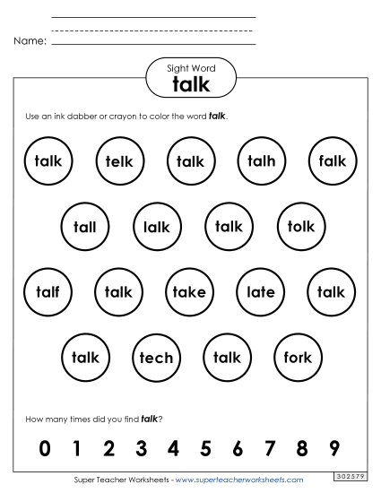 Dab or Color: Talk (Printable PDF Worksheet)