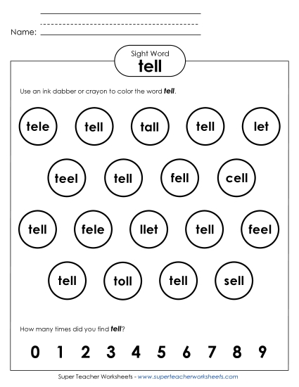 Dab or Color: Tell (Printable PDF Worksheet)
