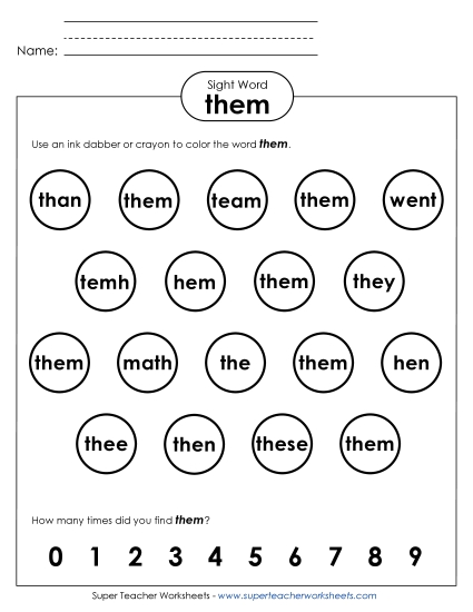 Dab or Color: Them (Printable PDF Worksheet)