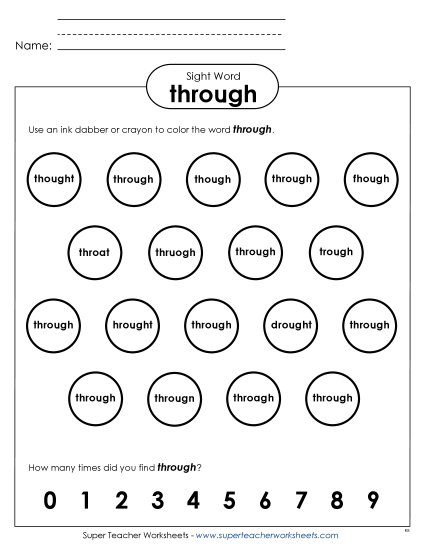 Dab or Color: Through (Printable PDF Worksheet)