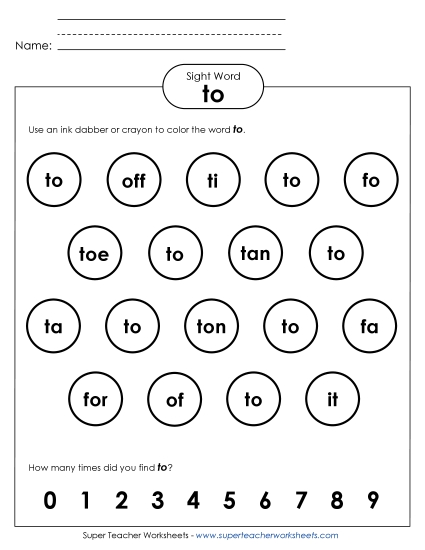 Dab or Color: To (Printable PDF Worksheet)