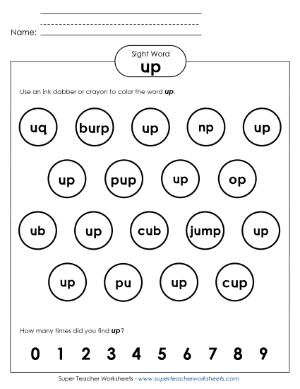 Dab or Color: Up (Printable PDF Worksheet)