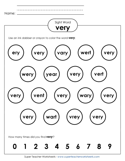 Dab or Color: Very (Printable PDF Worksheet)