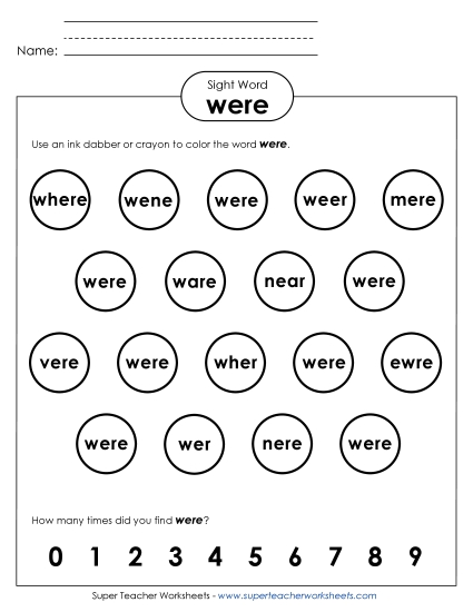 Dab or Color: Were (Printable PDF Worksheet)