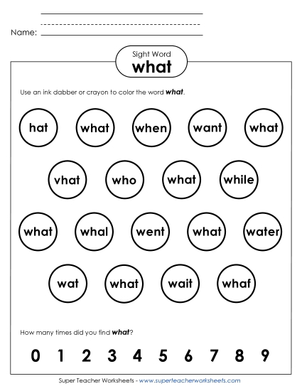 Dab or Color: What (Printable PDF Worksheet)