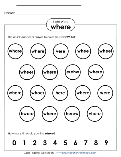 Dab or Color: Where (Printable PDF Worksheet)