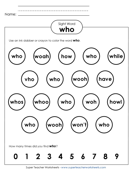 Dab or Color: Who (Printable PDF Worksheet)