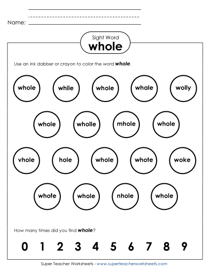Dab or Color: Whole (Printable PDF Worksheet)