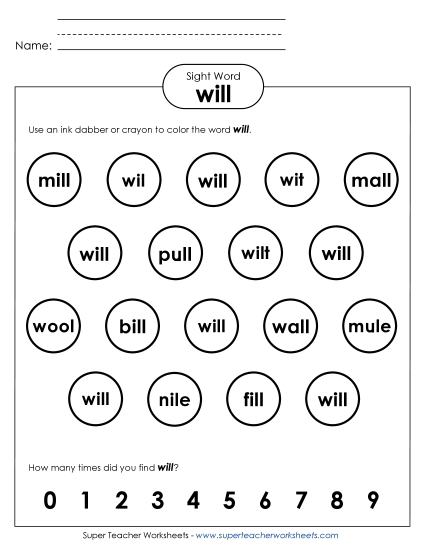 Dab or Color: Will (Printable PDF Worksheet)