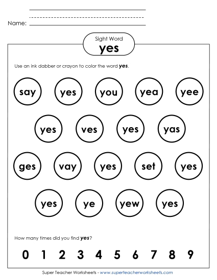 Dab or Color: Yes (Printable PDF Worksheet)