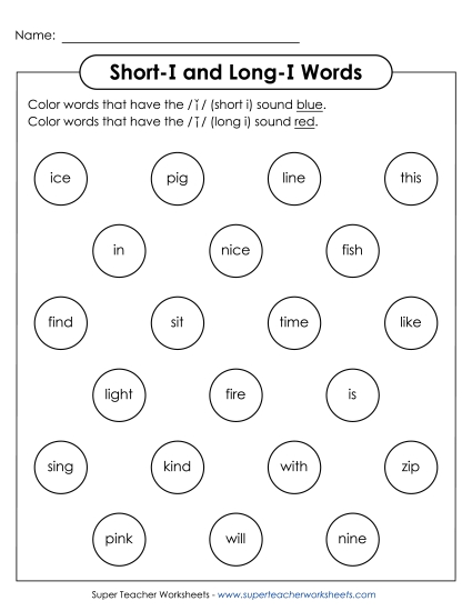 Dabber Activity: Long I and Short I (Printable PDF Worksheet)