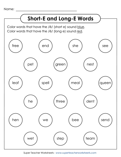 Dabber Activity: Short E and Long E (Printable PDF Worksheet)