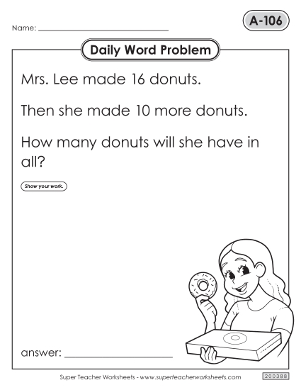 Daily Word Problems  A-106 through A-110 (Printable PDF Worksheet)